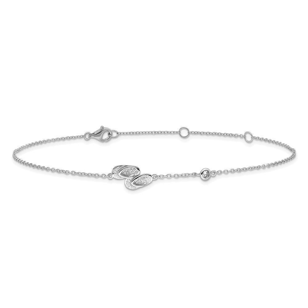 Sterling Silver Rhodium-Plated Polished Cz Flip Flops 9 Inch With A 2 Extention Anklet