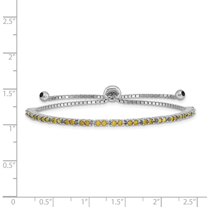Sterling Silver Rhod-Plated August Lime Cz Adjustable Bracelet