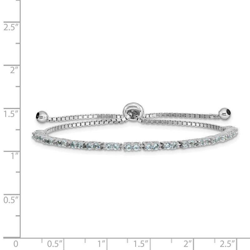 Sterling Silver Rhod-Plated March Light Blue Cz Adjustable Bracelet