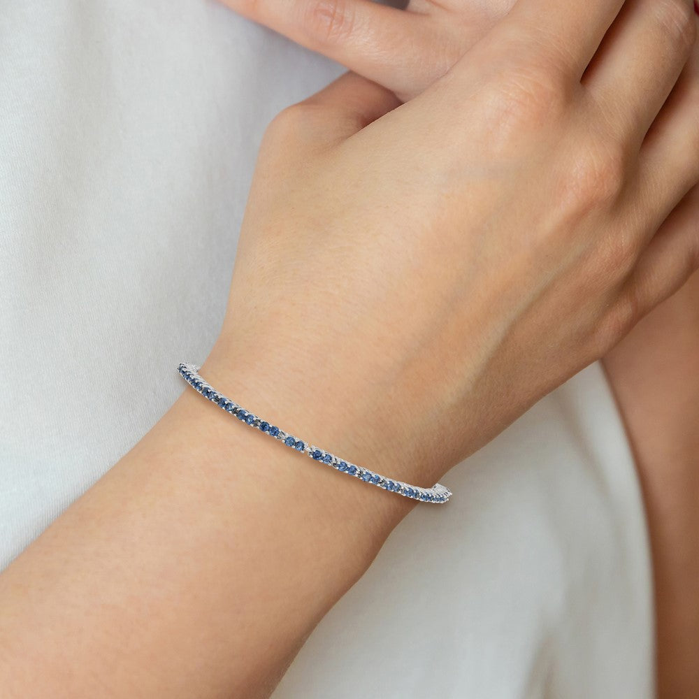 Sterling Silver Rhod-Plated September Blue Cz Adjustable Bracelet