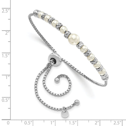 Sterling Silver Rh-Plated D/C Beads Glass Pearl Adjustable Bracelet