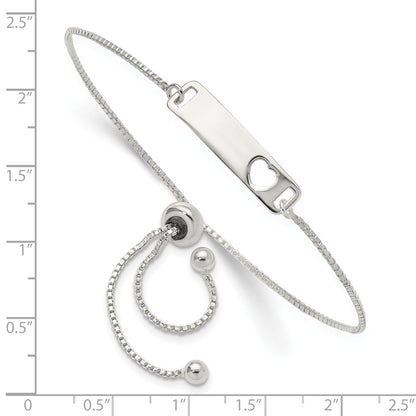 Sterling Silver Polished Bar W/ Heart Adjustable Bracelet