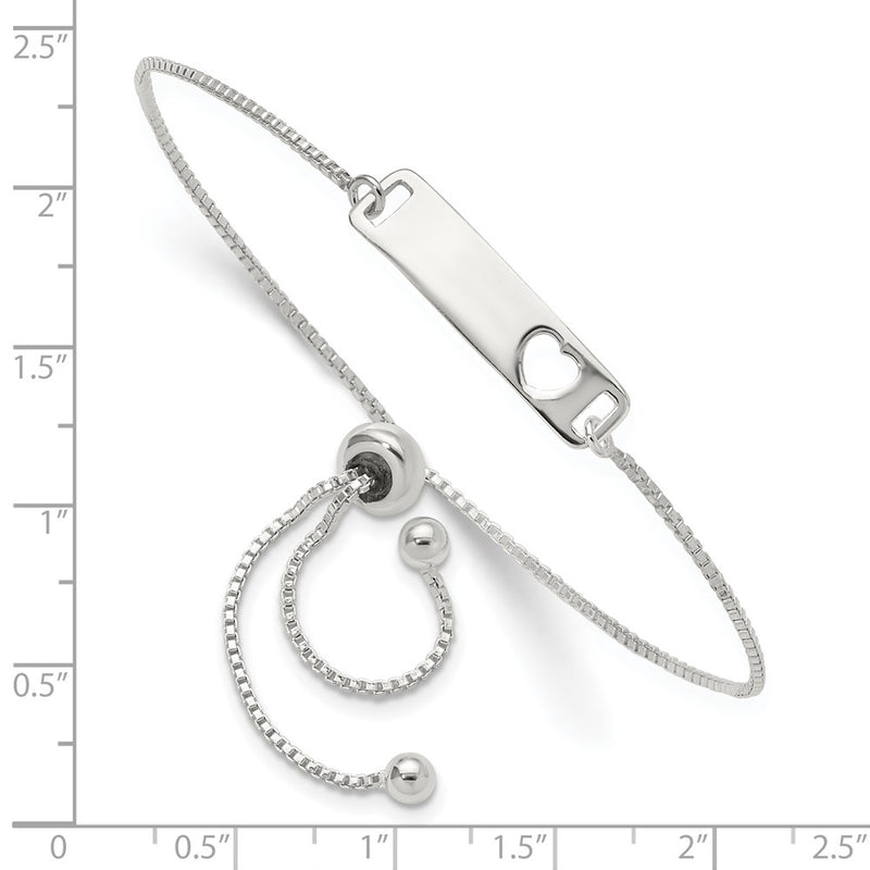 Sterling Silver Polished Bar W/ Heart Adjustable Bracelet