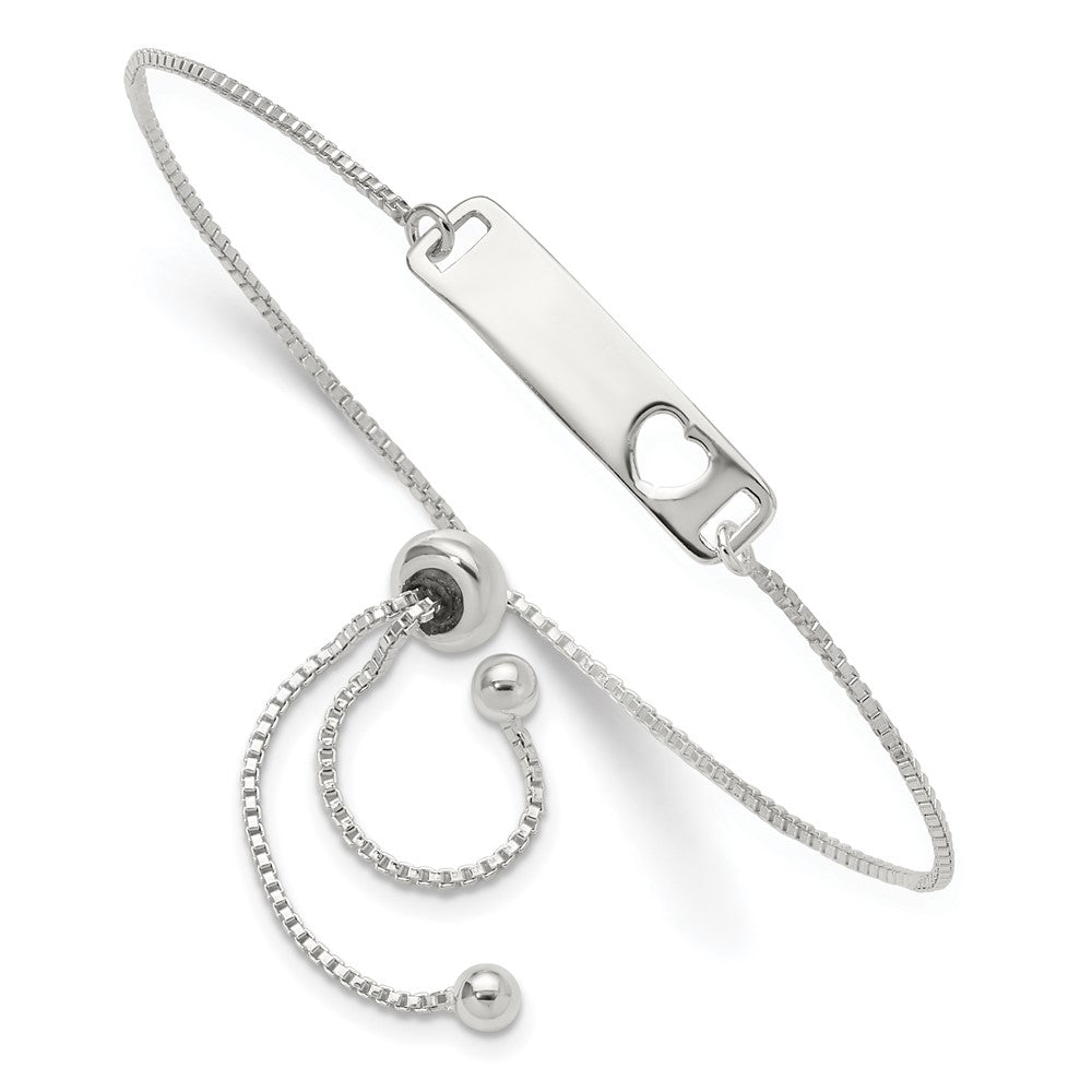 Sterling Silver Polished Bar W/ Heart Adjustable Bracelet
