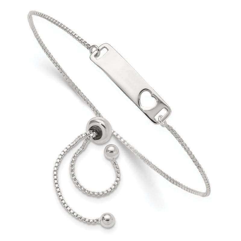 Sterling Silver Polished Bar W/ Heart Adjustable Bracelet
