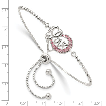 Sterling Silver Glitter Infused Infinity Love Adjustable Bracelet
