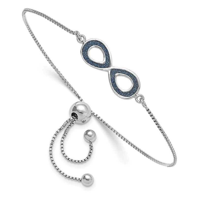 Sterling Silver Rhod-Pltd Glitter Infused Infinity Adjustable Bracelet
