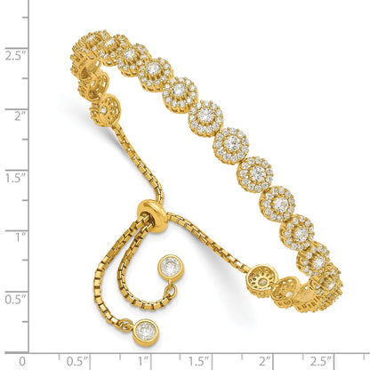 10 Inch Sterling Silver Gold-Tone Cz Halo Adjustable Bracelet