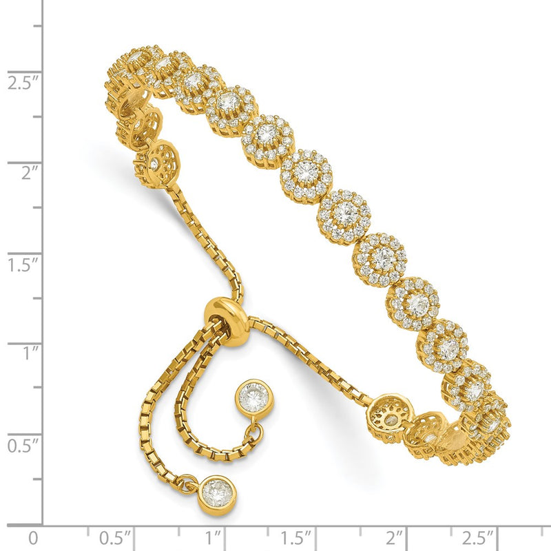 10 Inch Sterling Silver Gold-Tone Cz Halo Adjustable Bracelet