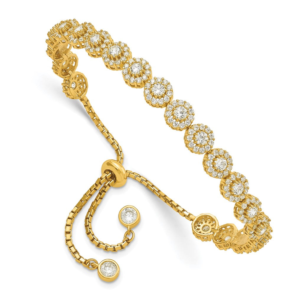 10 Inch Sterling Silver Gold-Tone Cz Halo Adjustable Bracelet