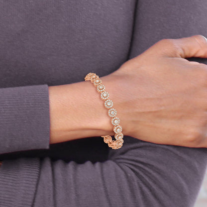 10 Inch Sterling Silver Rose-Tone Cz Halo Adjustable Bracelet