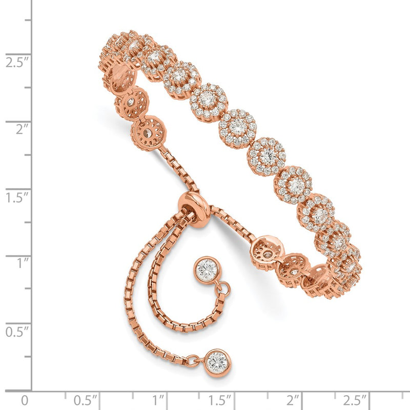 10 Inch Sterling Silver Rose-Tone Cz Halo Adjustable Bracelet