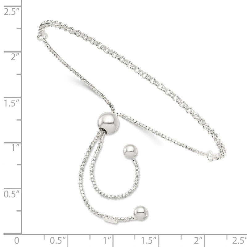 9.25 Inch Sterling Silver Adjustable Bracelet