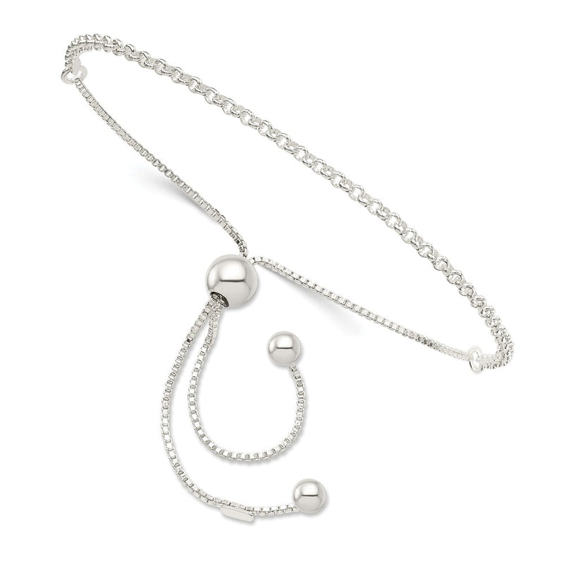 9.25 Inch Sterling Silver Adjustable Bracelet