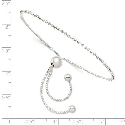 9.25 Inch Sterling Silver Beaded Adjustable Bracelet