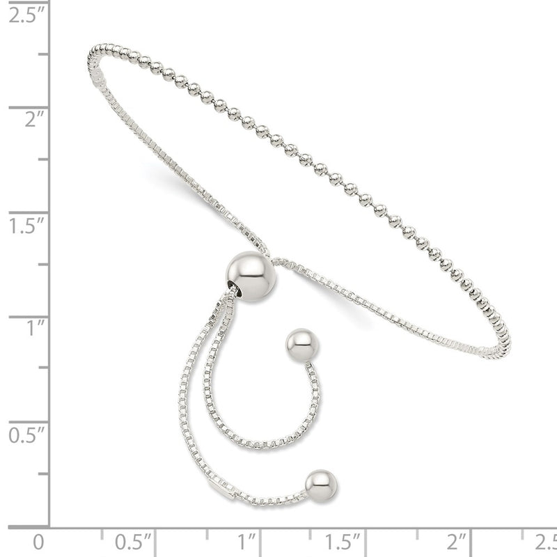 9.25 Inch Sterling Silver Beaded Adjustable Bracelet