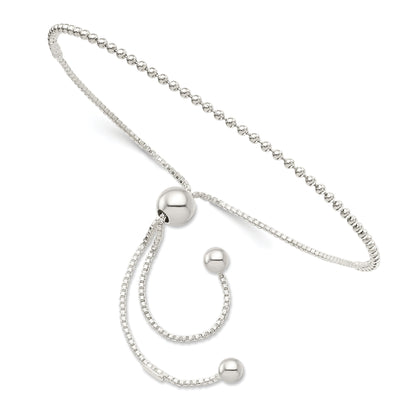 9.25 Inch Sterling Silver Beaded Adjustable Bracelet