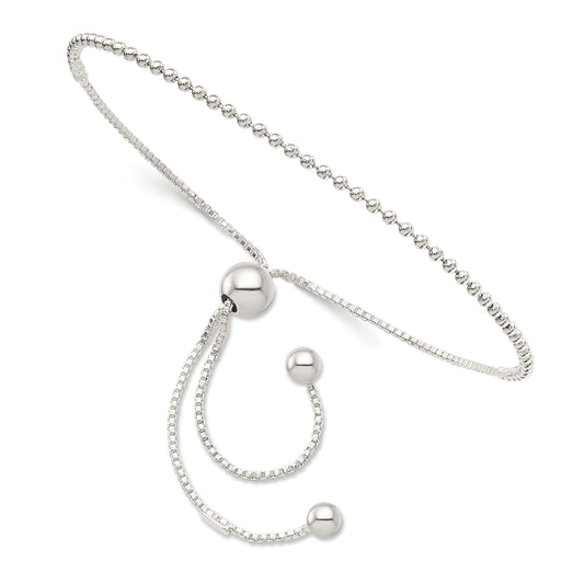 9.25 Inch Sterling Silver Beaded Adjustable Bracelet
