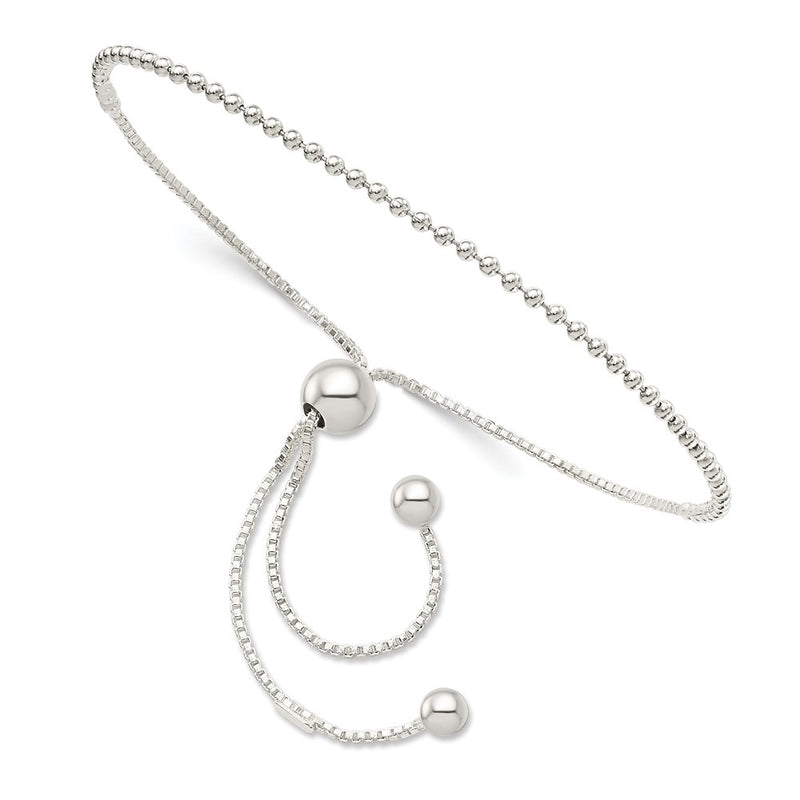 9.25 Inch Sterling Silver Beaded Adjustable Bracelet