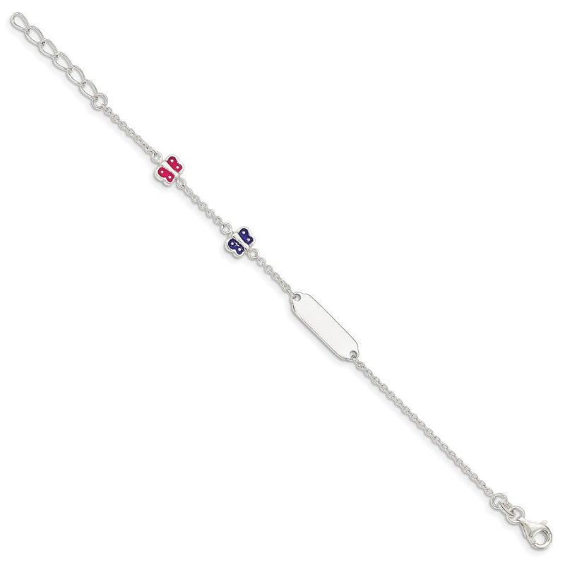 5.5 Inch Sterling Silver Enamel Butterfly W/ 1In Ext Childs Id Bracelet