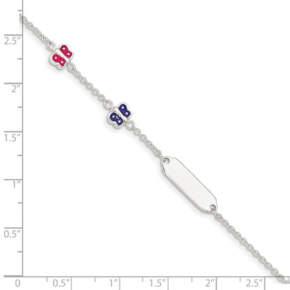 5.5 Inch Sterling Silver Enamel Butterfly W/ 1In Ext Childs Id Bracelet