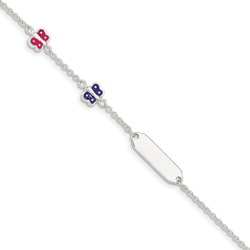 5.5 Inch Sterling Silver Enamel Butterfly W/ 1In Ext Childs Id Bracelet