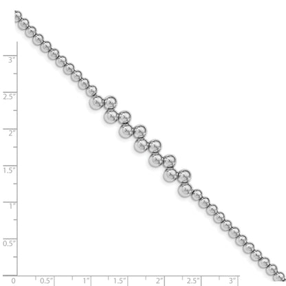 7 Inch Sterling Silver Rhodium-Plated Polished Beaded W/1.25 In Ext. Bracelet