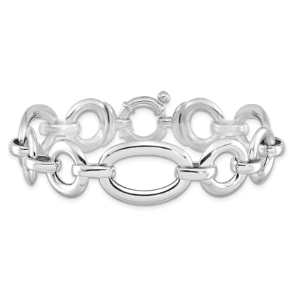 7.75 Inch Sterling Silver Rhodium Plated Polished Fancy Link Bracelet