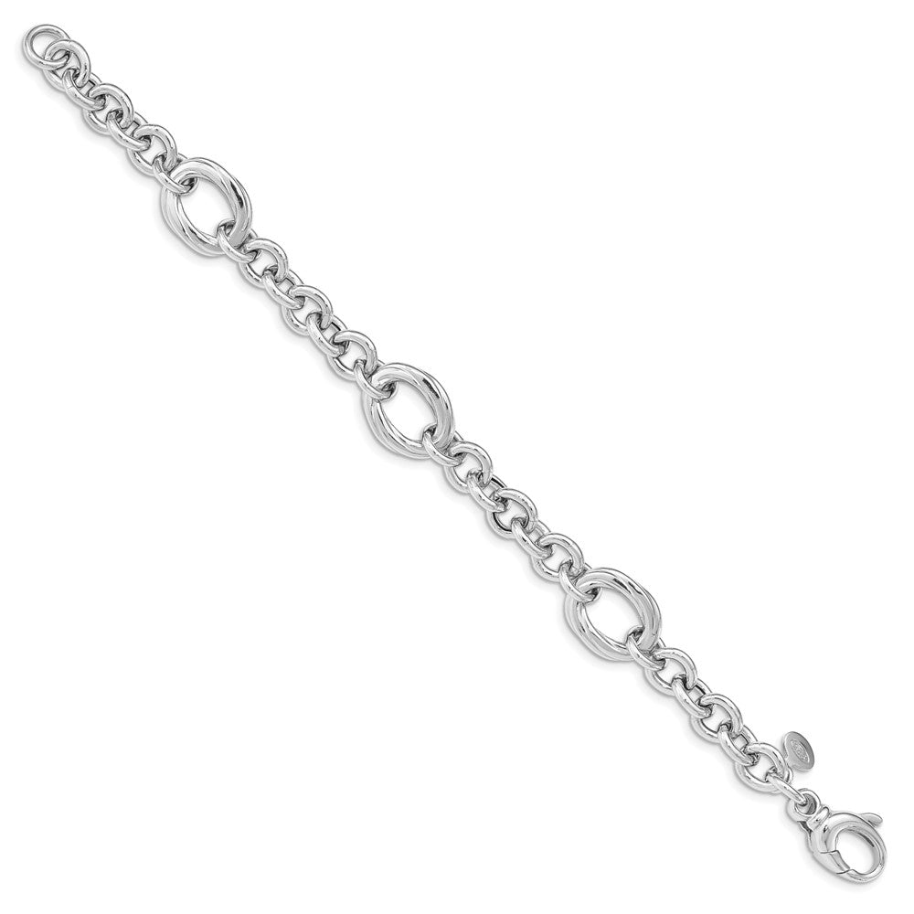 7.25 Inch Sterling Silver Rhodium Plated Polished Link Bracelet
