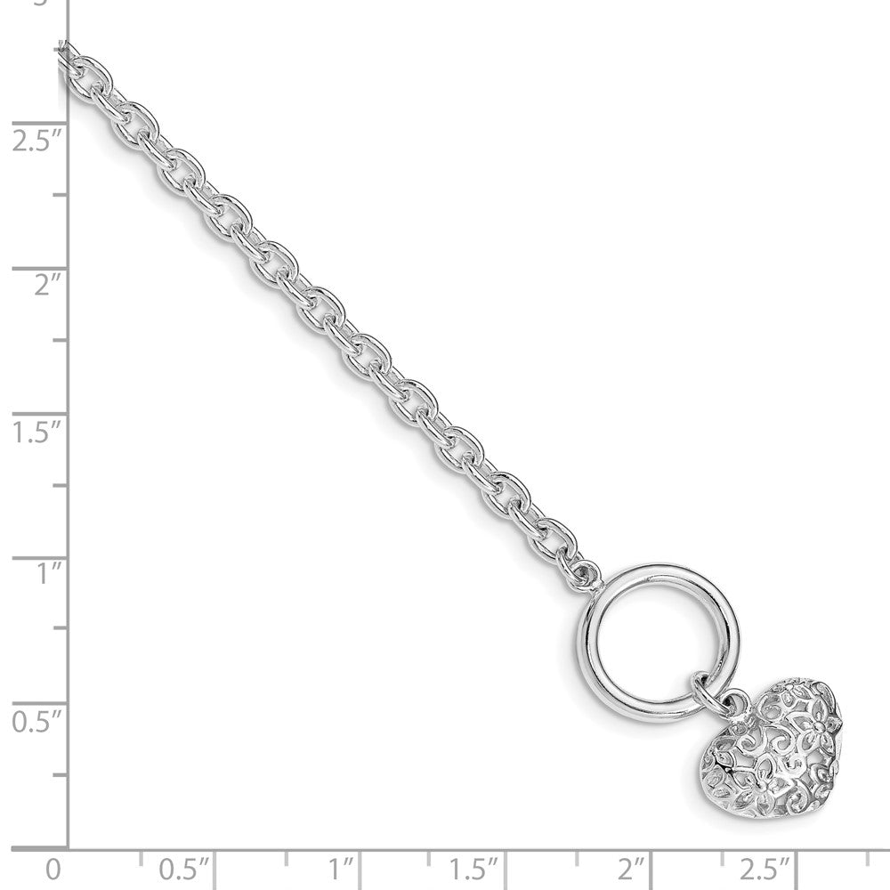 7.5 Inch Sterling Silver Polished Heart Bracelet