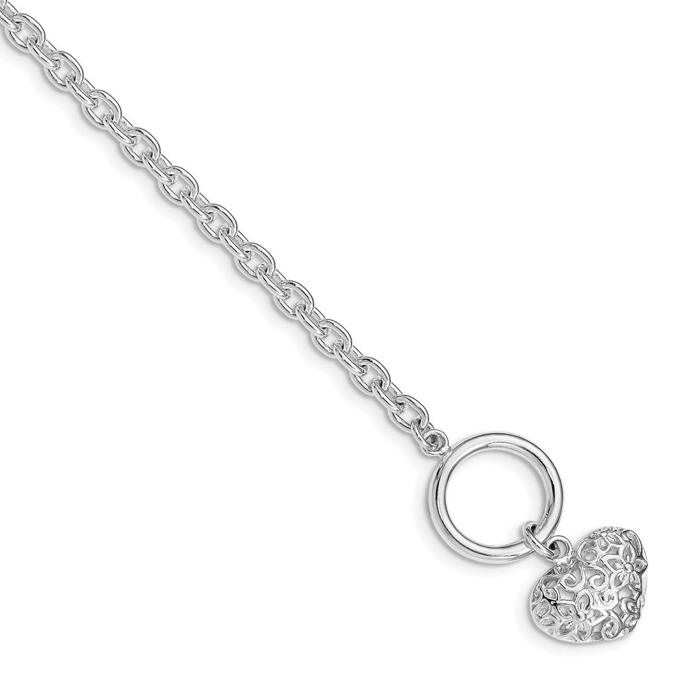 7.5 Inch Sterling Silver Polished Heart Bracelet