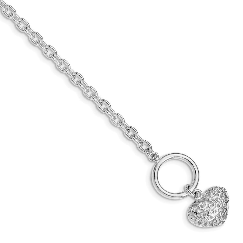 7.5 Inch Sterling Silver Polished Heart Bracelet