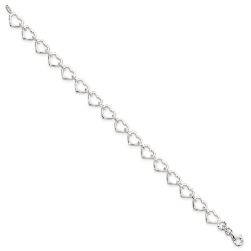 7 Inch Sterling Silver Polished Heart Bracelet