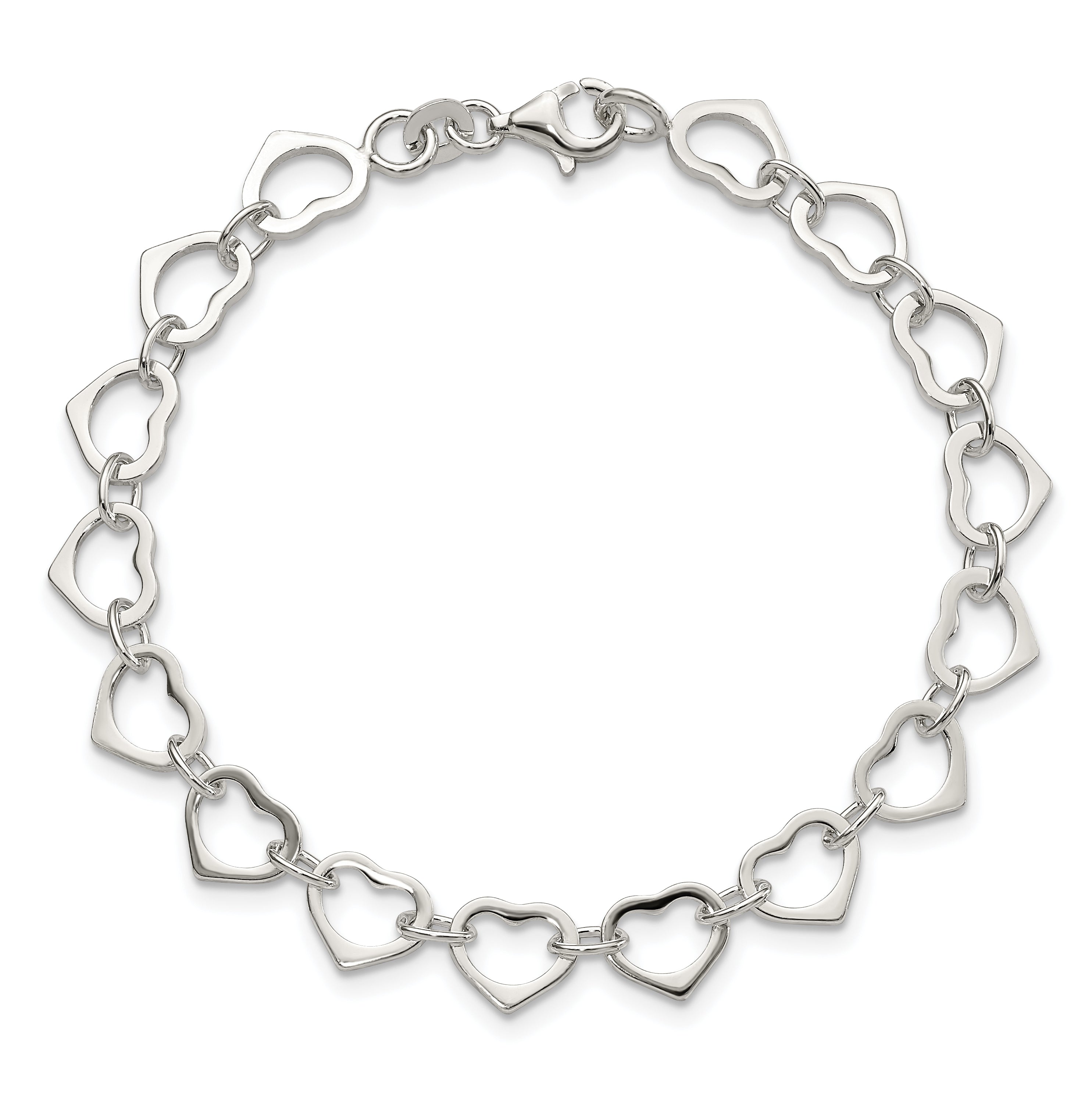 7 Inch Sterling Silver Polished Heart Bracelet