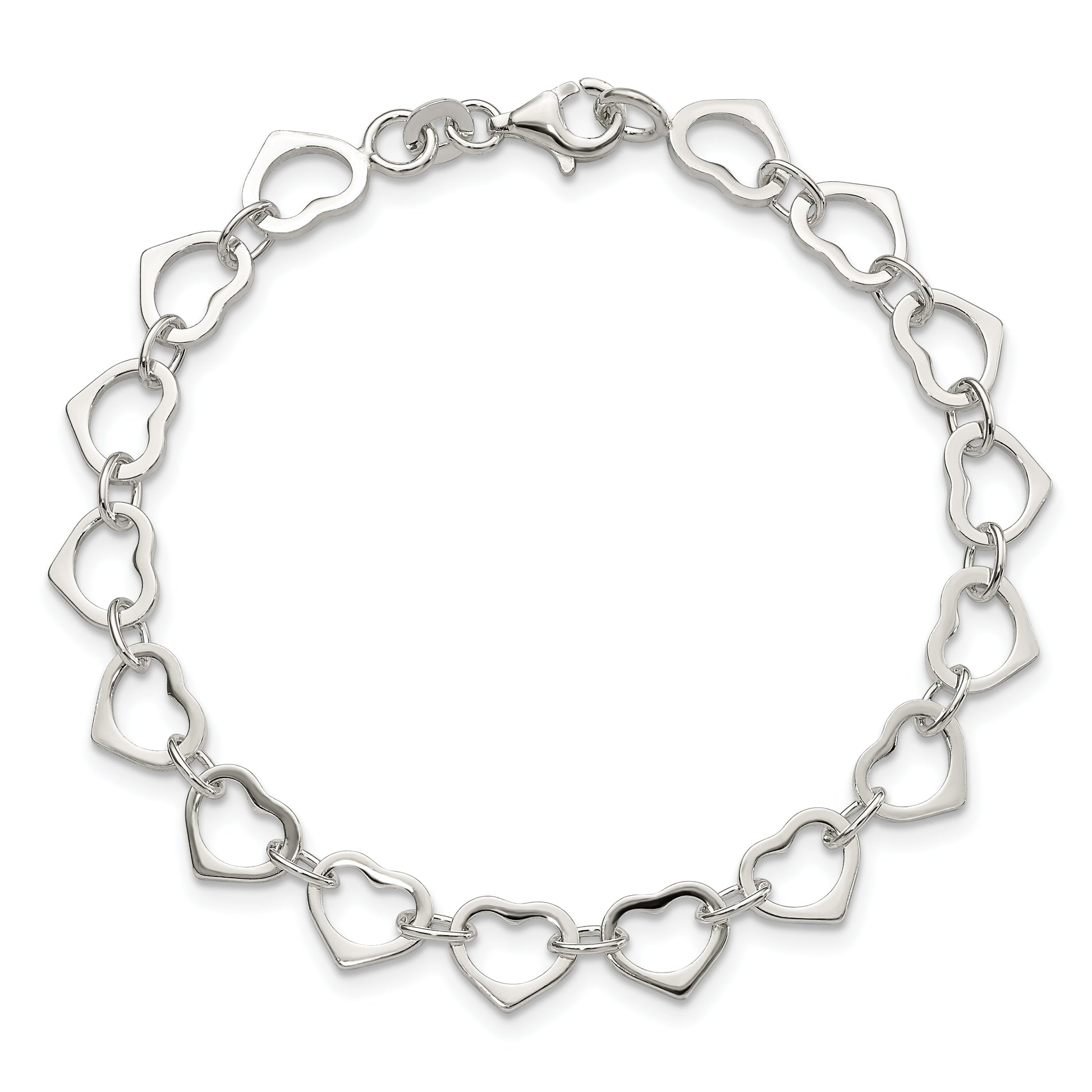 7 Inch Sterling Silver Polished Heart Bracelet
