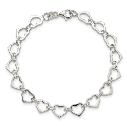 7 Inch Sterling Silver Polished Heart Bracelet