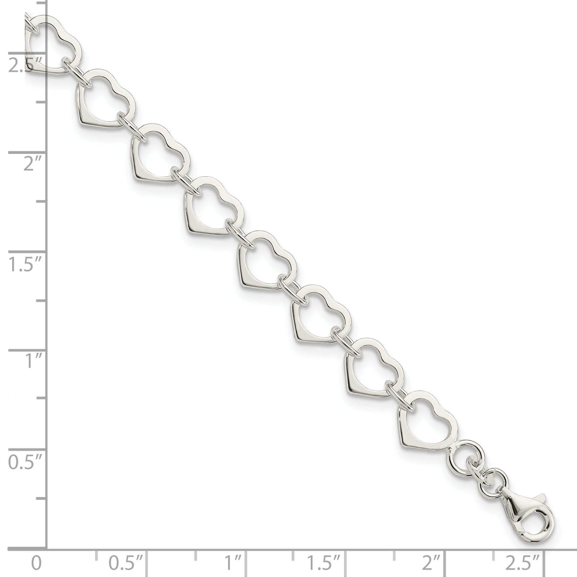 7 Inch Sterling Silver Polished Heart Bracelet