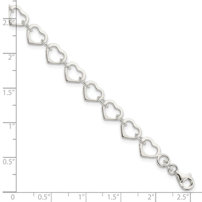 7 Inch Sterling Silver Polished Heart Bracelet