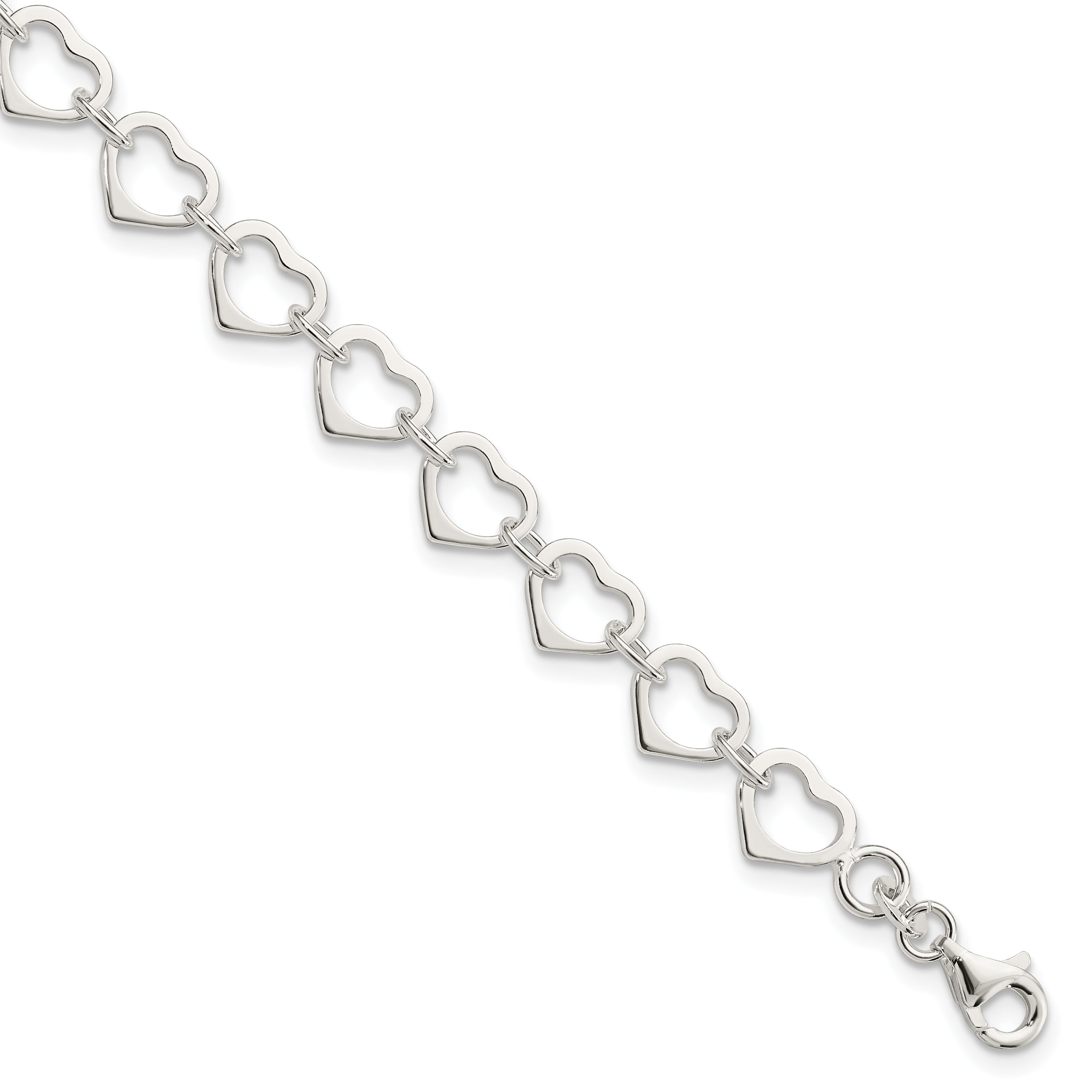 7 Inch Sterling Silver Polished Heart Bracelet