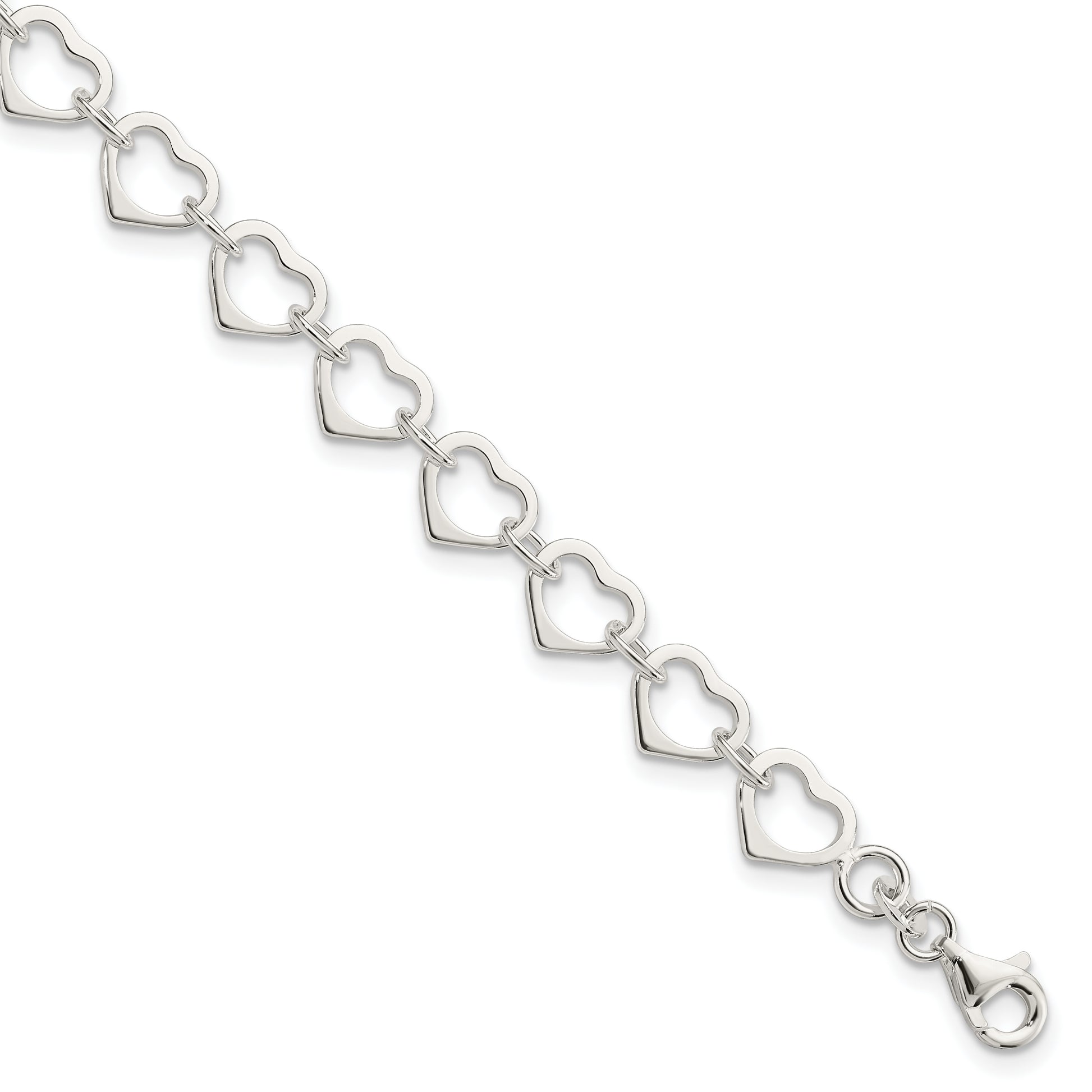 7 Inch Sterling Silver Polished Heart Bracelet