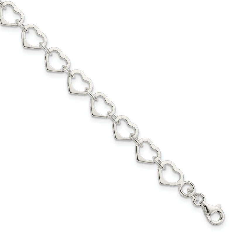 7 Inch Sterling Silver Polished Heart Bracelet