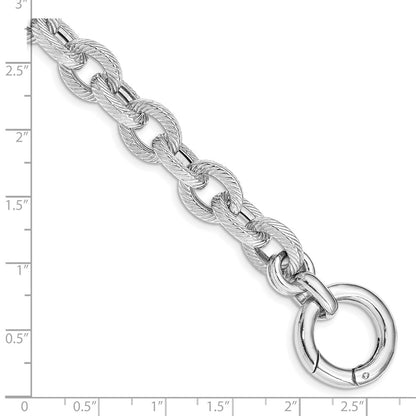 7.5 Inch Sterling Silver Rhodium Plated Polished Striped Link Bracelet