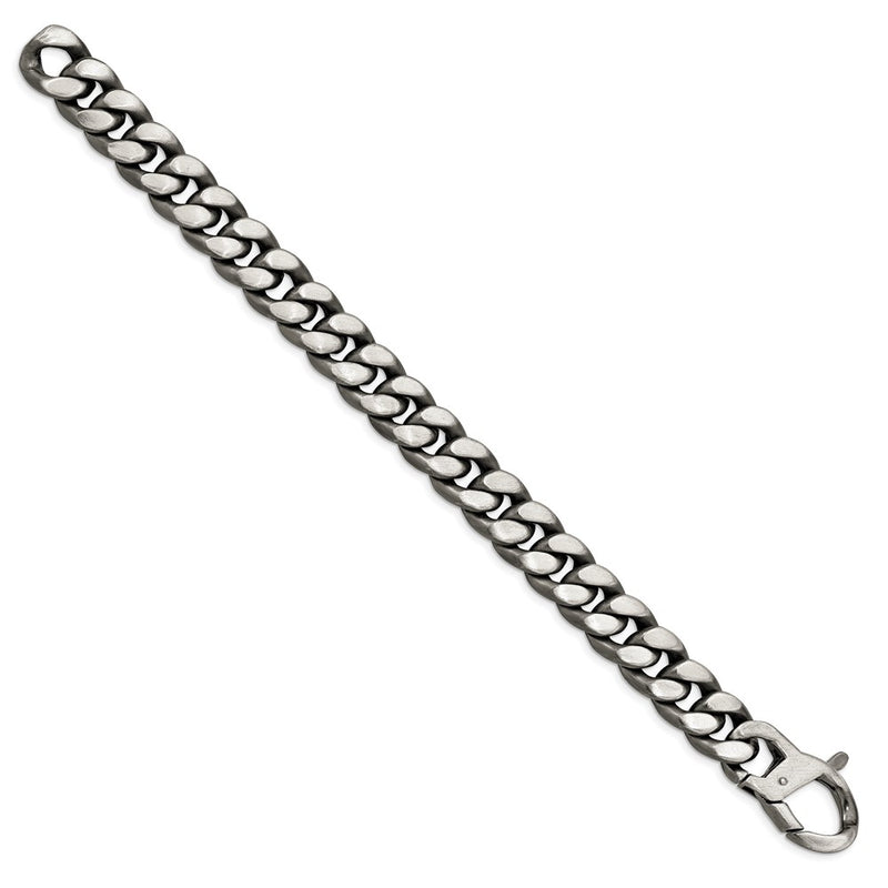 Sterling Silver Ruthenium/Antiqued Brushed Curb Link Chain Bracelet