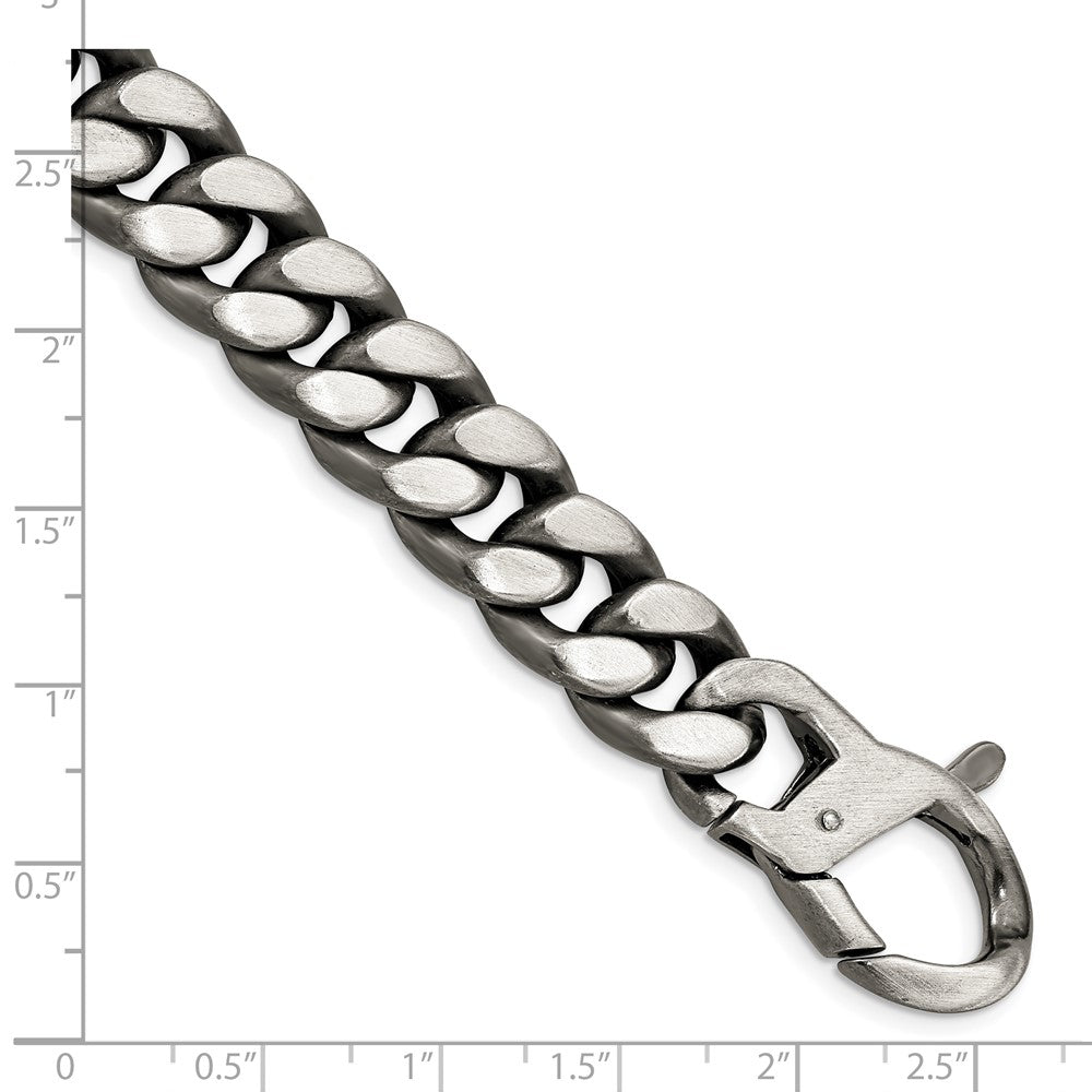 Sterling Silver Ruthenium/Antiqued Brushed Curb Link Chain Bracelet