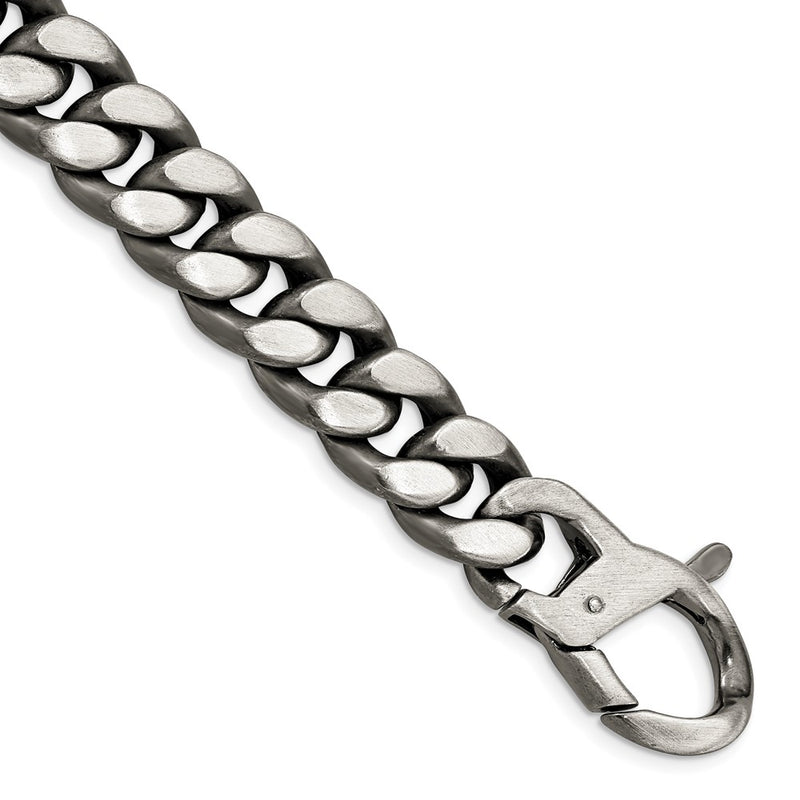 Sterling Silver Ruthenium/Antiqued Brushed Curb Link Chain Bracelet