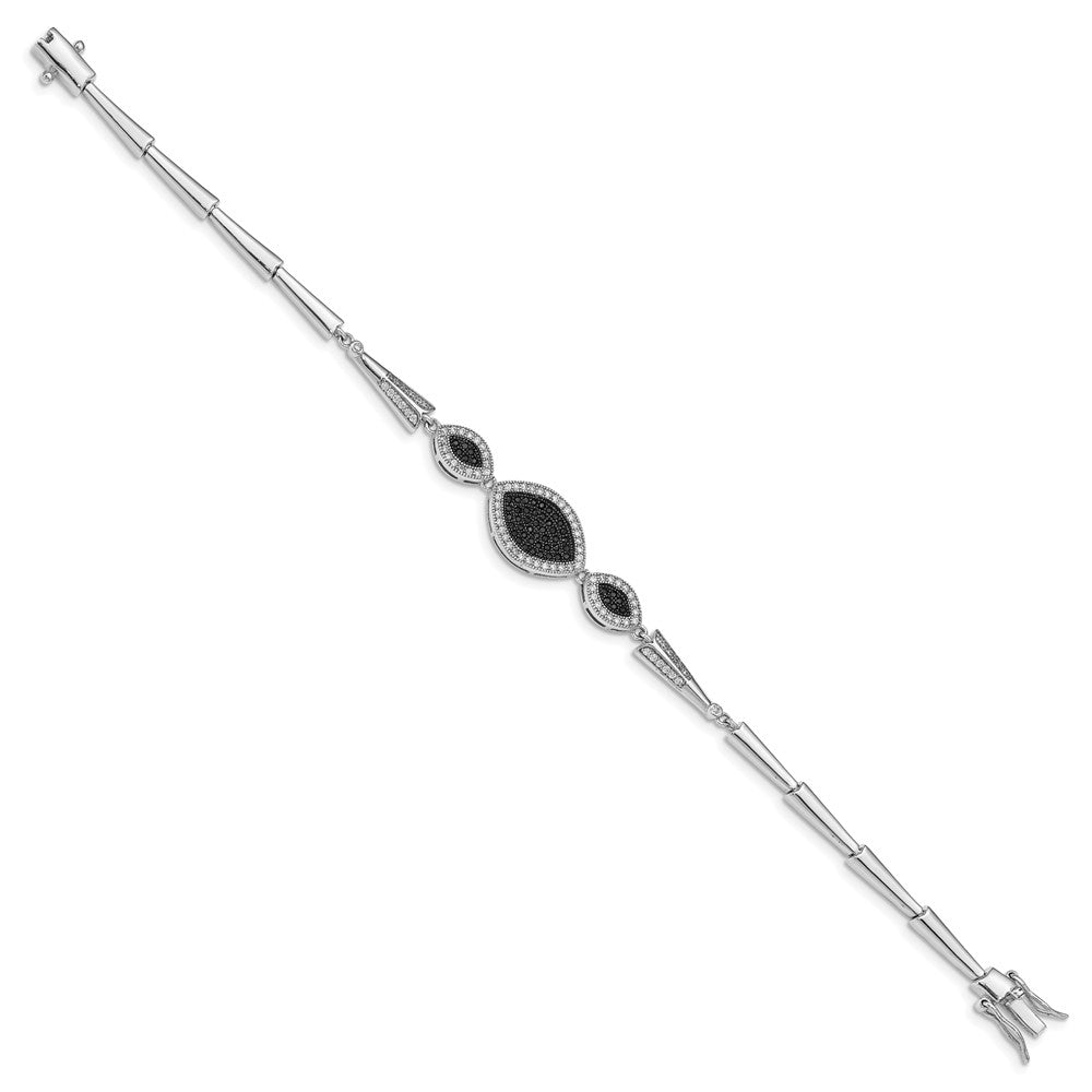 7.5 Inch Sterling Silver Rhod-Plated Polished Black And White Cz Bracelet