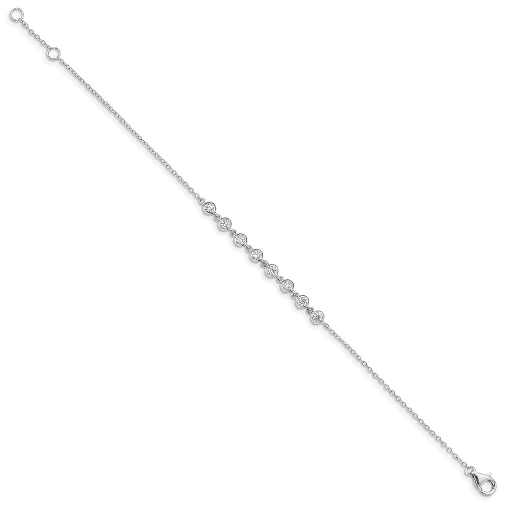 6.75 Inch Sterling Silver Rhodium-Plated Bezel Cz W/.5In Ext Bracelet