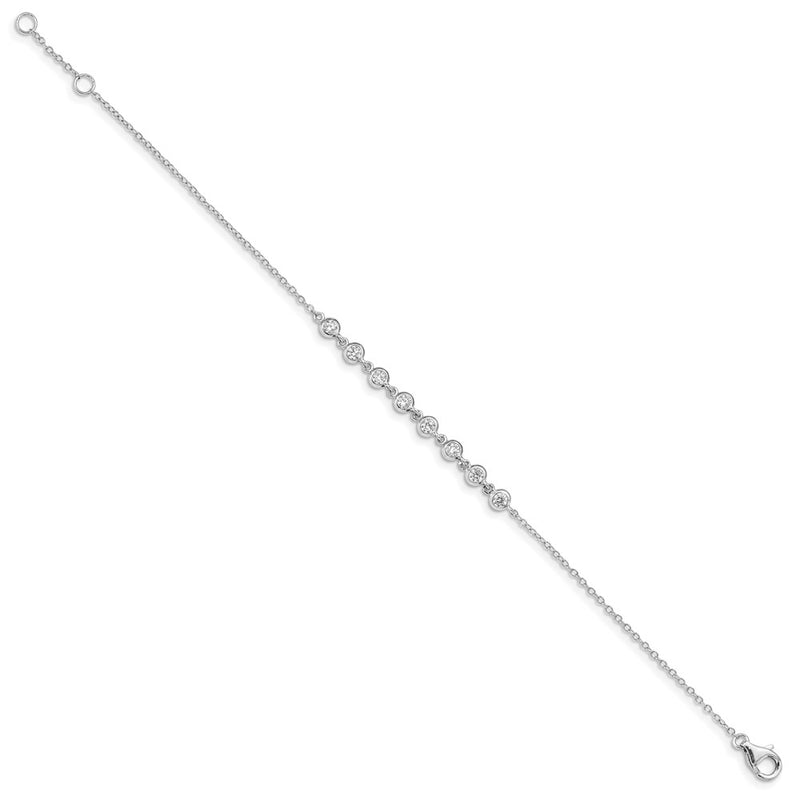 6.75 Inch Sterling Silver Rhodium-Plated Bezel Cz W/.5In Ext Bracelet