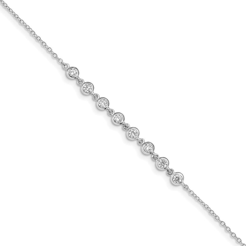6.75 Inch Sterling Silver Rhodium-Plated Bezel Cz W/.5In Ext Bracelet