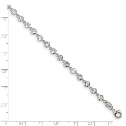 7 Inch Sterling Silver Rhodium-Plated W/ 1 In Ext. Cz Bracelet